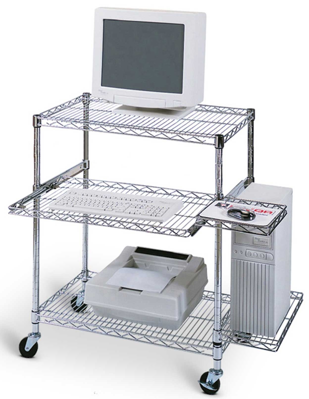 Luxor Chrome Fully Adjustable Mobile Wire Computer Workstation with Pullout Tray, 29 1/2 x18 x 42 inch