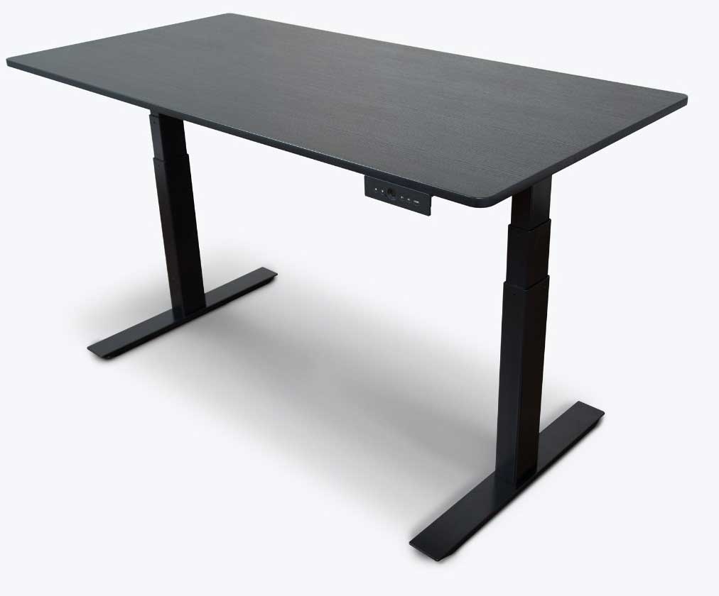 Luxor Black Three Stage Dual-Motor Electric Stand Up Desk with Black Oak Finish, 59 x 29.5 x 26 to 51.6 inch Height