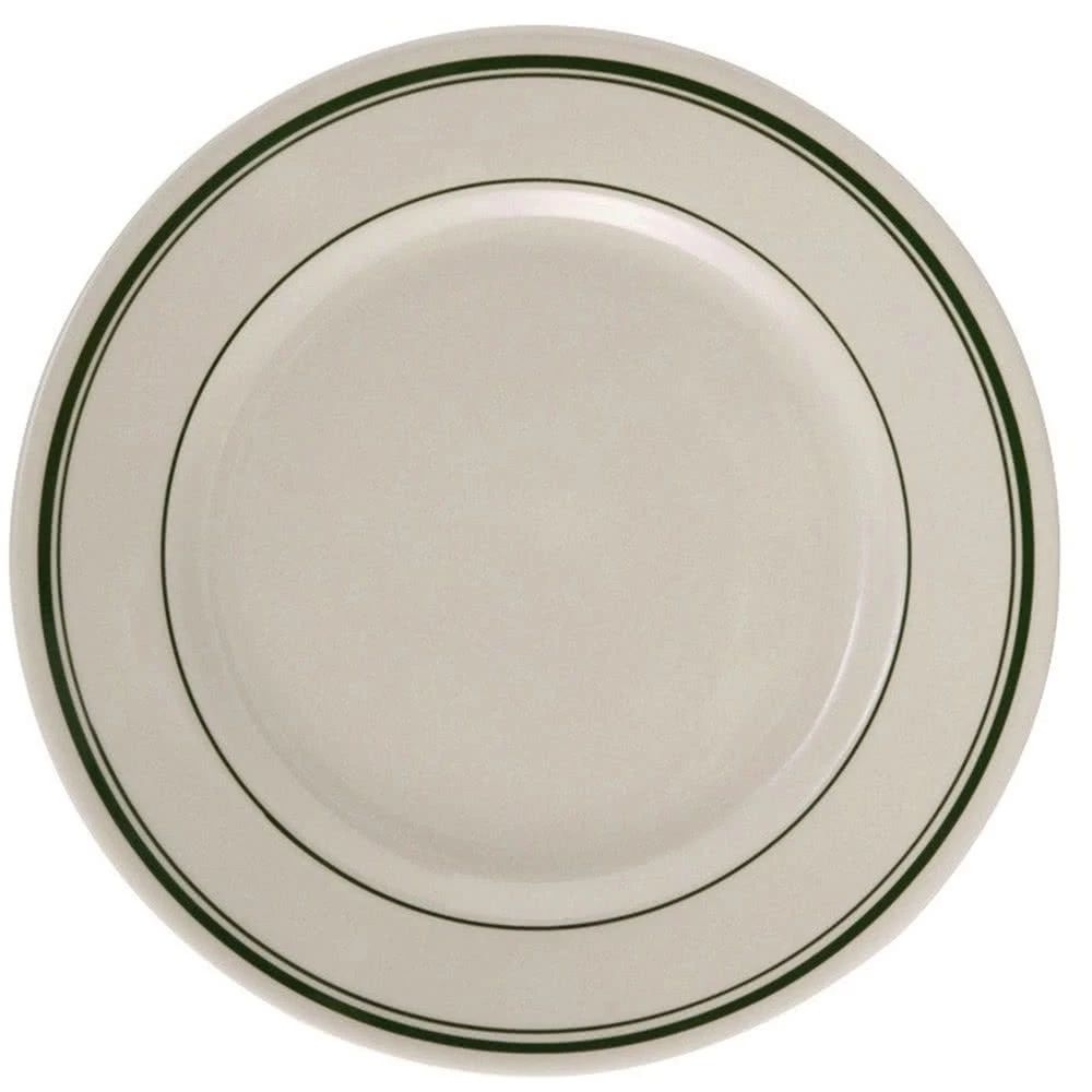 Yanco Green Band Ceramic American White Round Plate, 9 inch Diameter -- 24 per case.