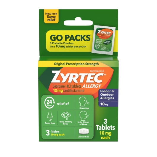 Zyrtec Allergy Tablet, 3 count per pack -- 72 per case.