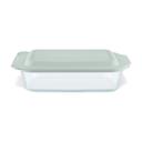 Pyrex Deep Rectangle Glass Baking Dish with Sage Green Lid, 3 Quart Capacity -- 4 per case