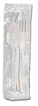 Senate White Polypropylene Wrapped Medium Weight Knife Fork Spoon Kit -- 250 per case.