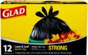 Glad Quick Tie Lawn and Leaf Trash Bag, 39 Gallon - 12 per pack -- 12 packs per case.