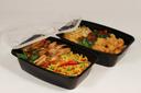 Cubeware Rectangular Black Plastic Reusable Microwavable Container with Clear Lid Set, 38 Ounce -- 150 set per case.