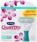 Schick Quattro Sensitive Razor Refill for Women, 6 count per pack -- 72 per case.