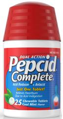 Dual Action Pepcid Complete Acid Reducer plus Antacid Dual Action 25 Chewable Tablets Bottle -- 36 per case