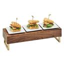 Cal-Mil Mid-Century Walnut Wood and Brass Reversible Riser, 20 x 7 x 6 inch