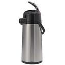 Service Ideas Eco-Air Brushed Stainless and Black Smooth Body Glass Vacuum Insulated Airpot, 1.9 Liter Capacity