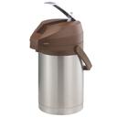Service Ideas Color Me SVAC Brushed Stainless Finish Vacuum Insulated Airpot with Brown Lever Pump Lid, 2.2 Liter Capacity