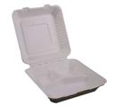 KITCH 24/7 White Compostable 3 Compartment Molded Fiber Hinged Container, 9 x 9 inch -- 200 per case