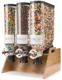 Rosseto Pro Bulk 3 Container Tabletop Dispenser with Bamboo Stand and Tray, 17.75 x 20.5 x 25.1 inch