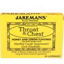 Jakemans Throat and Chest Honey and Lemon Flavored Menthol Cough Suppressant Lozenges, 24 count -- 6 per case