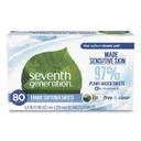 Seventh Generation Unscented Natural Fabric Softener Sheet - 80 sheets per box -- 4 boxes per case