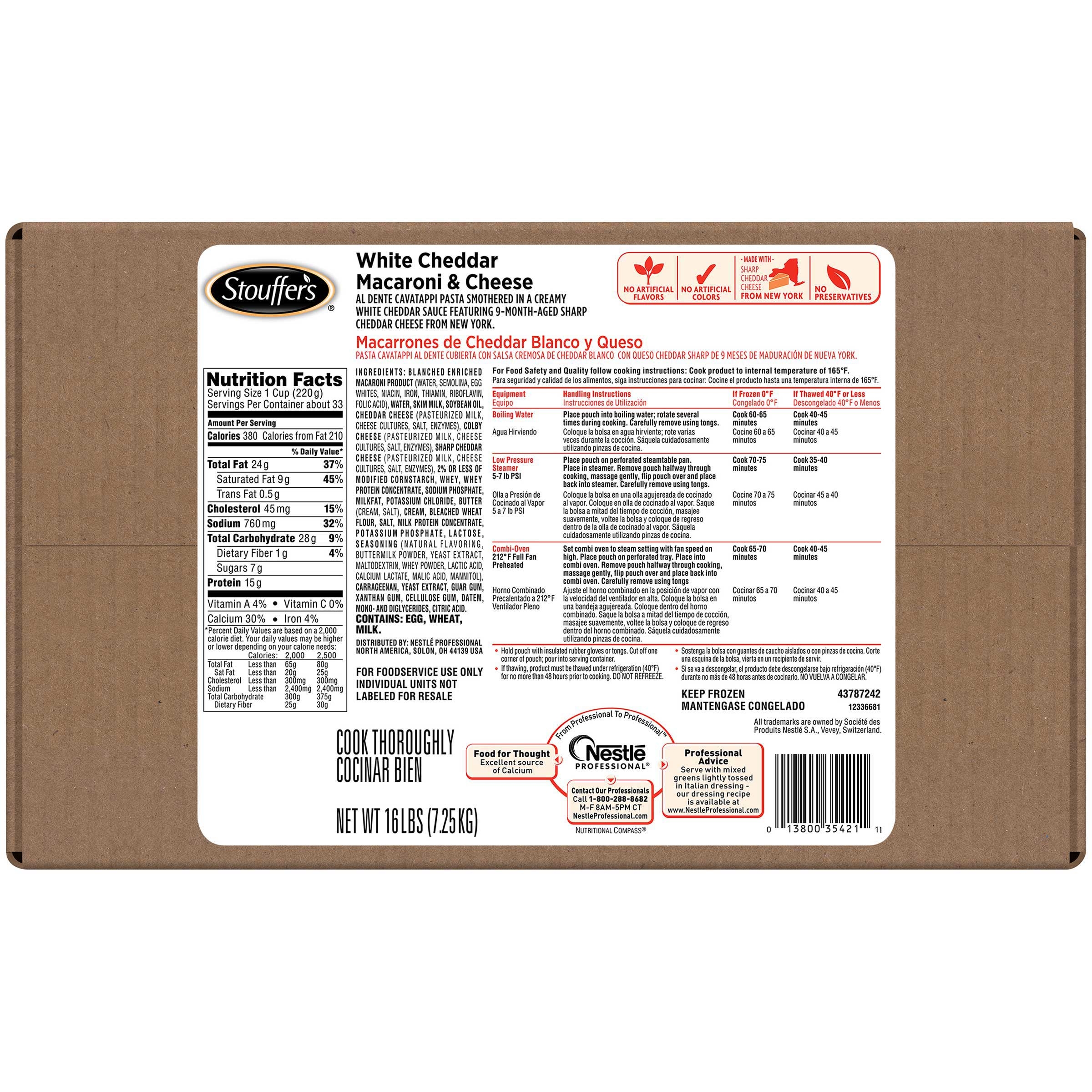 Stouffers White Cheddar Macaroni and Cheese, 64 Ounce -- 4 per case.