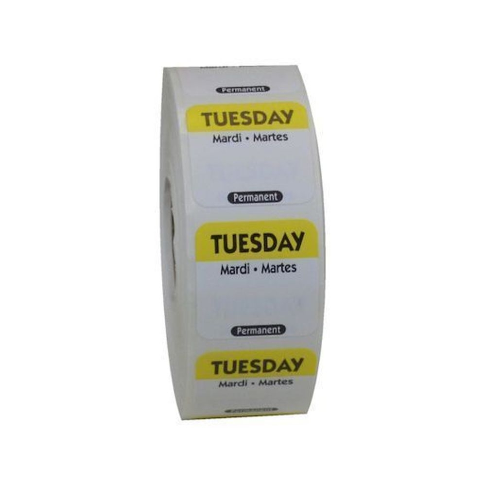 Ncco National Checking 1 x 1 inch Trilingual Yellow Tuesday Permanent Label, 1000 count
