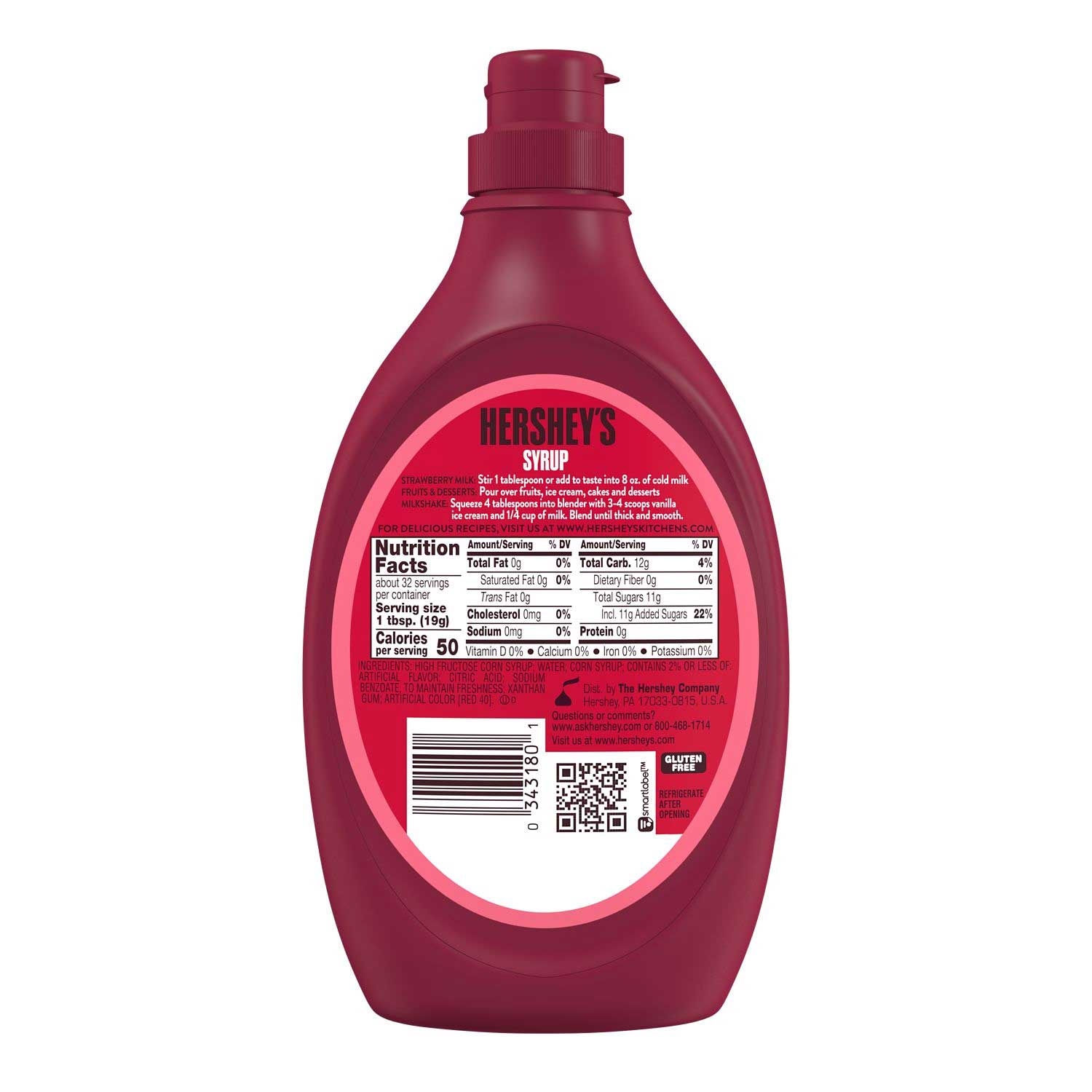 Hershey's Strawberry Flavored Syrup, 22 Ounce Bottle -- 12 per case
