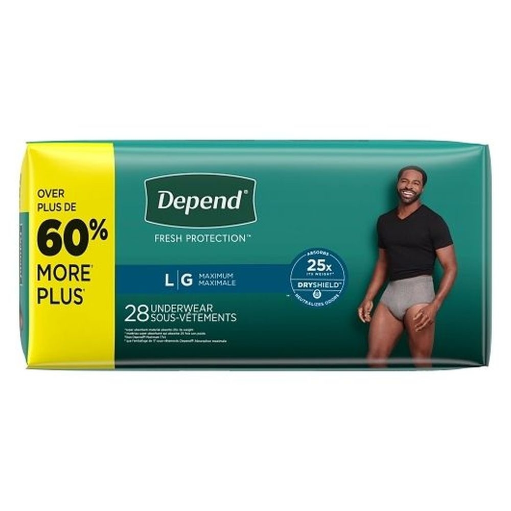 Depend Large Grey Maximum Absorbency Underwear for Men, 28 count -- 2 per case