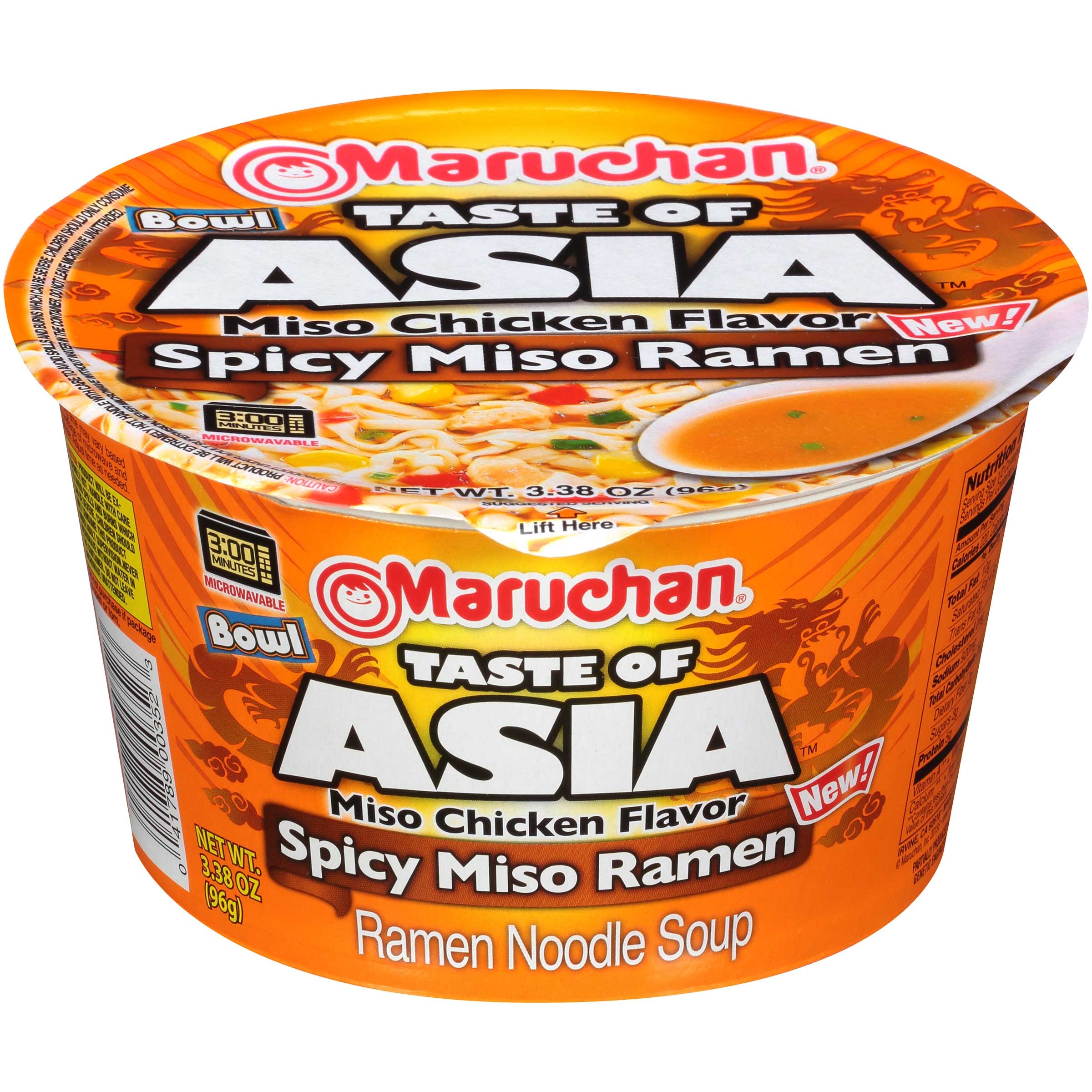 Maruchan Taste of Asia Miso Chicken Flavor Spicy Miso Ramen Bowl, 3.38 Ounce -- 6 per case.