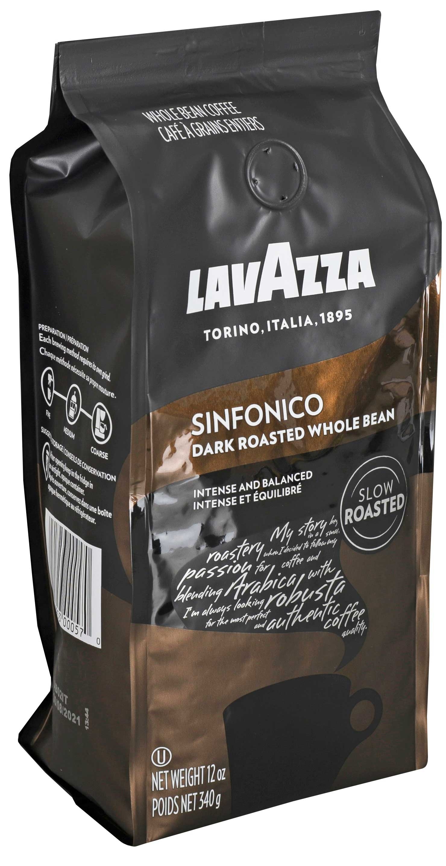 Lavazza Sinfonico Dark Roast Wholebean Coffee Grains, 12 Ounce -- 6 per case