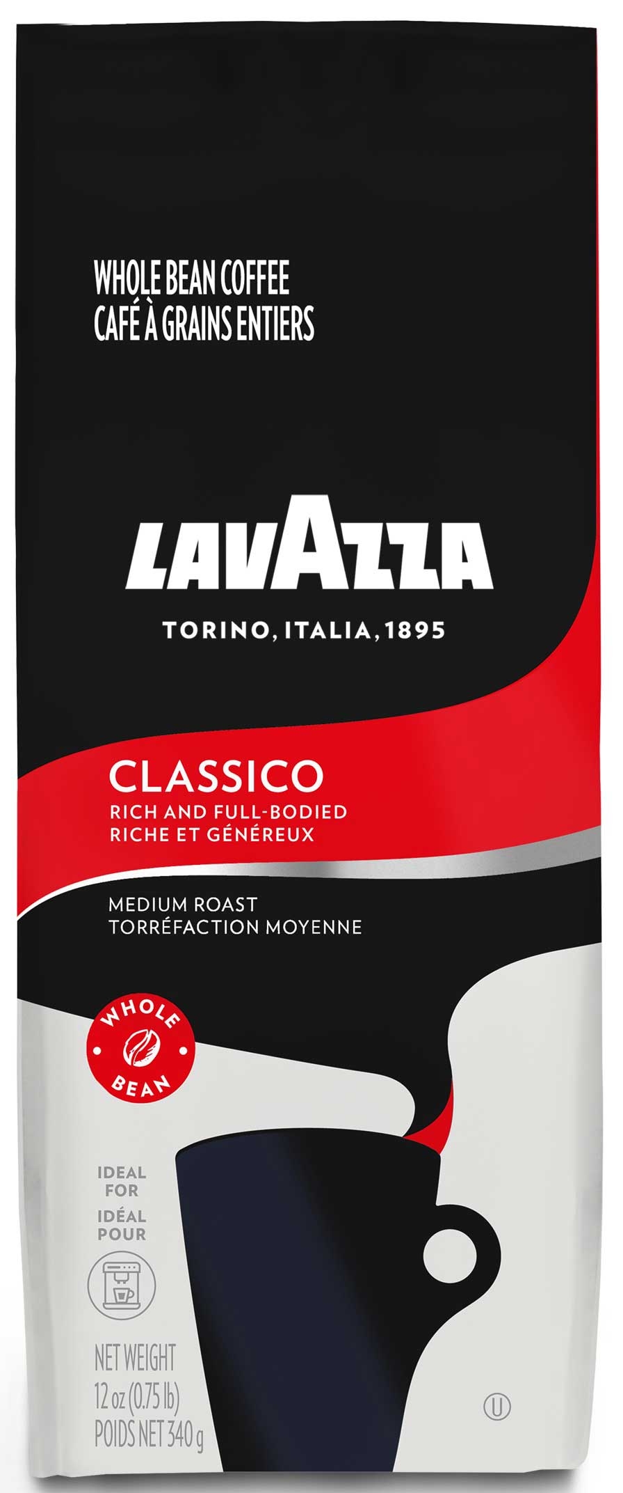 Lavazza Classico Whole Bean Coffee, 12 Ounce -- 6 per case