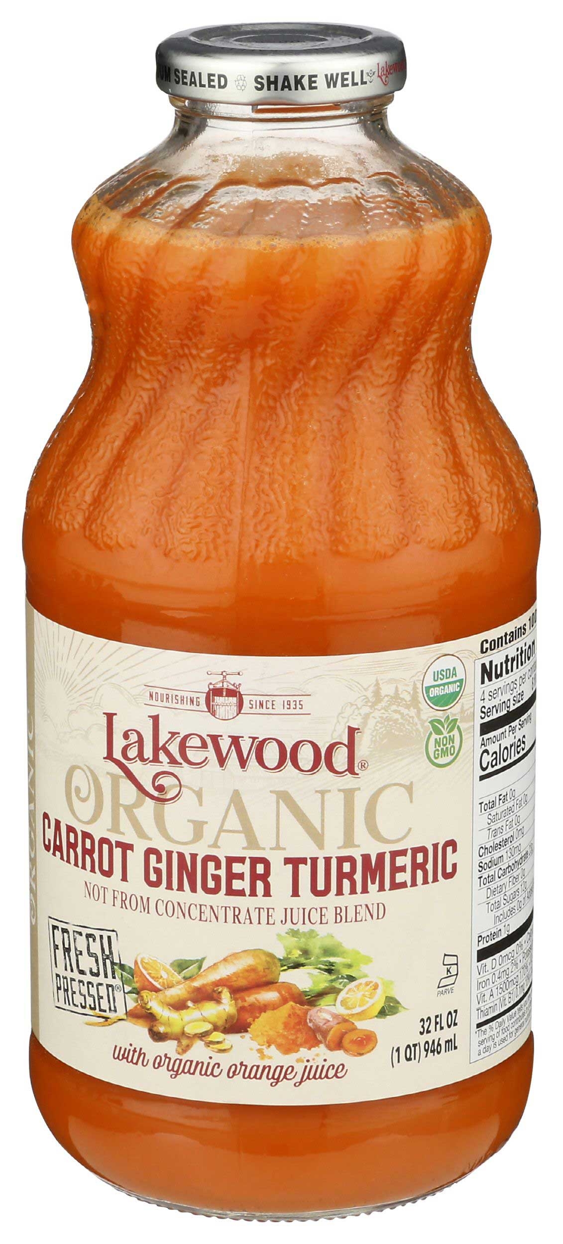 Lakewood Organic Carrot Ginger Turmeric Juice, 32 Ounce -- 6 per case