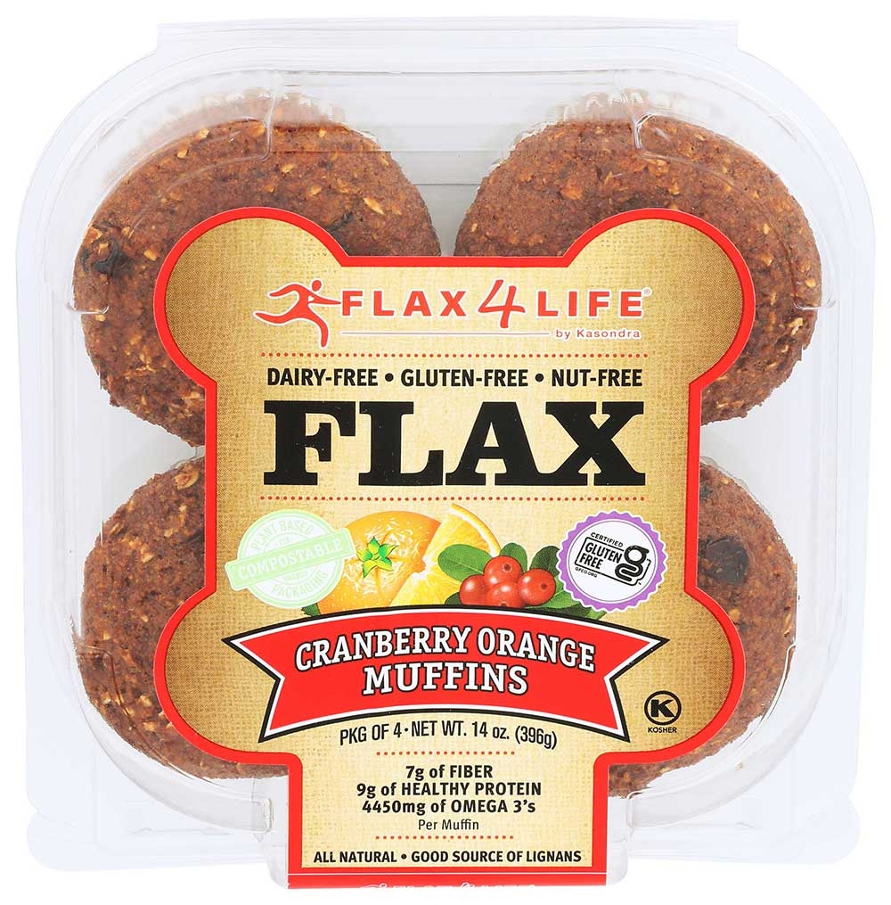 Flax4life Gluten-Free Cranberry Orange Flax Muffin, 14 Ounce -- 6 per case