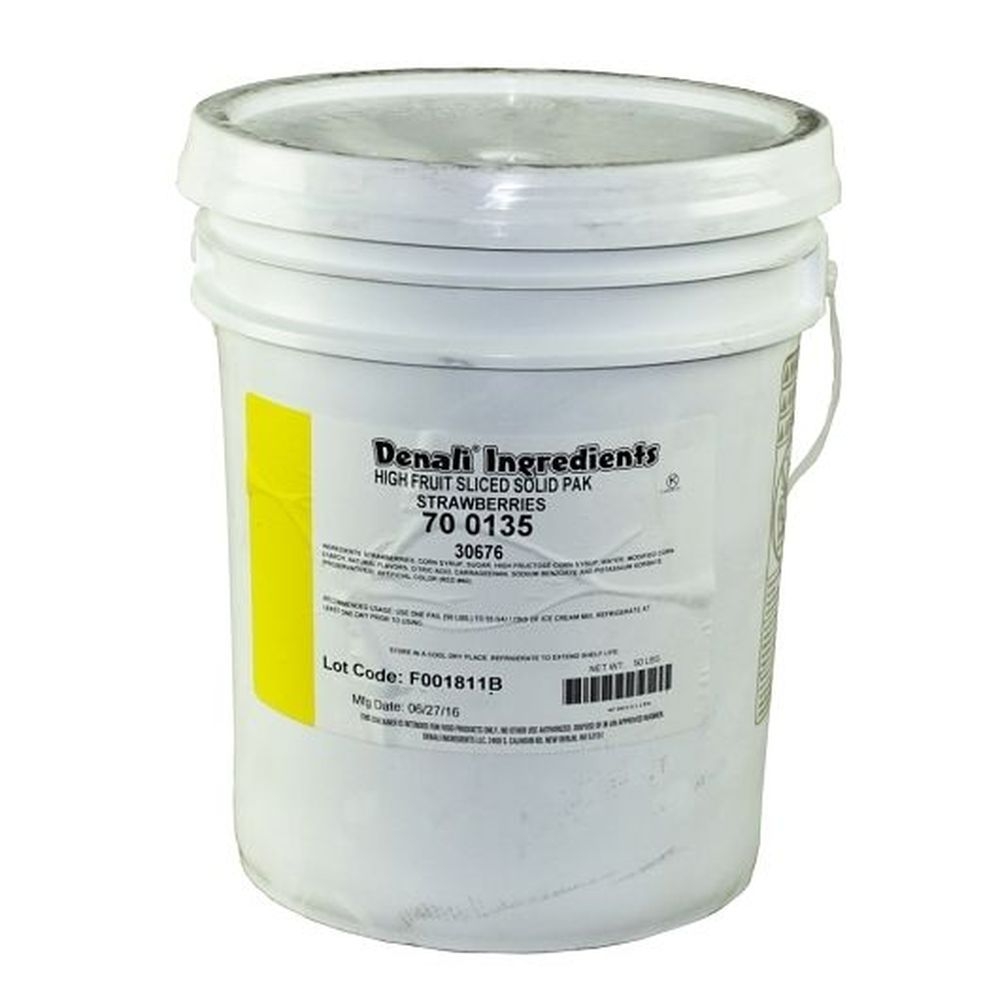 Denali High Fruit Sliced Strawberry - Solid Pak, 5 Gallon