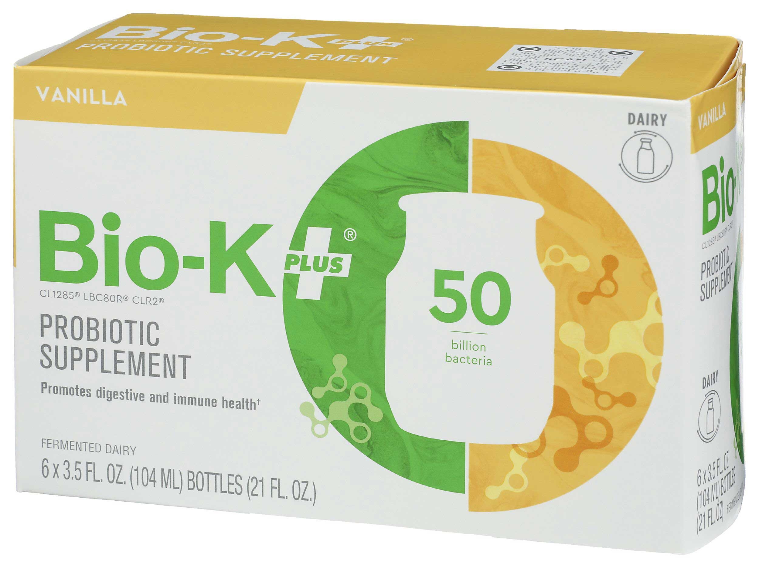 Bio-K Plus Organic 50 Billion Bacteria Vanilla Probiotic Drink, 3.5 Fluid Ounce - 6 per pack -- 4 packs per case