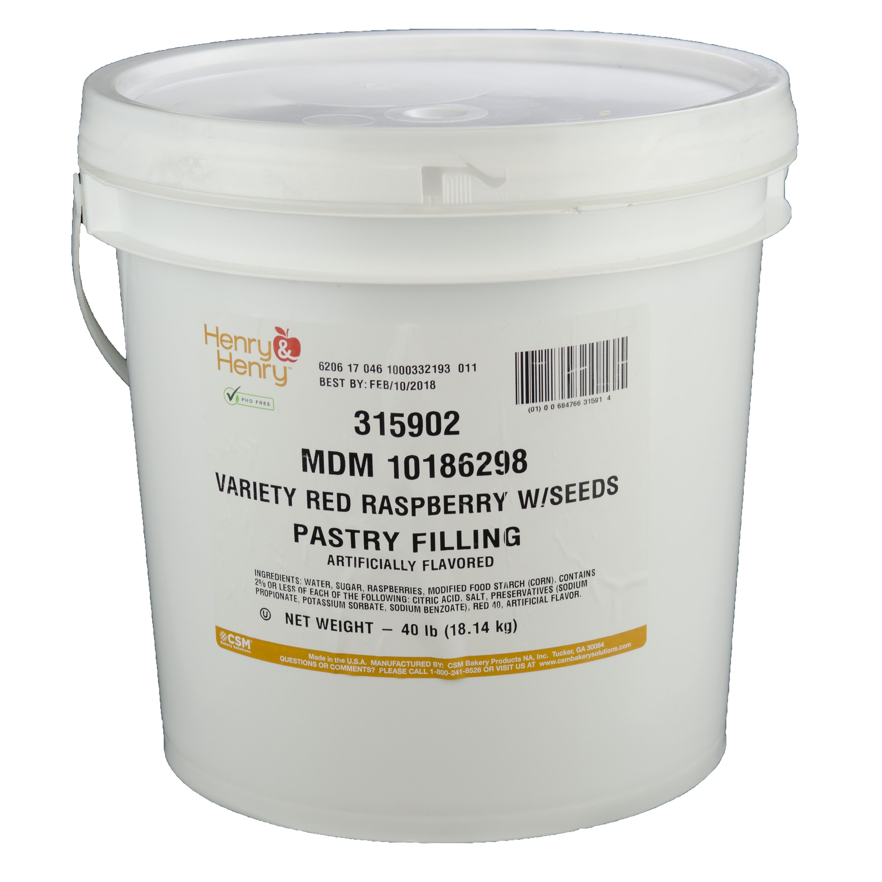 Henry and Henry Red Raspberry with Seed Pastry Filling, 40 Pound.