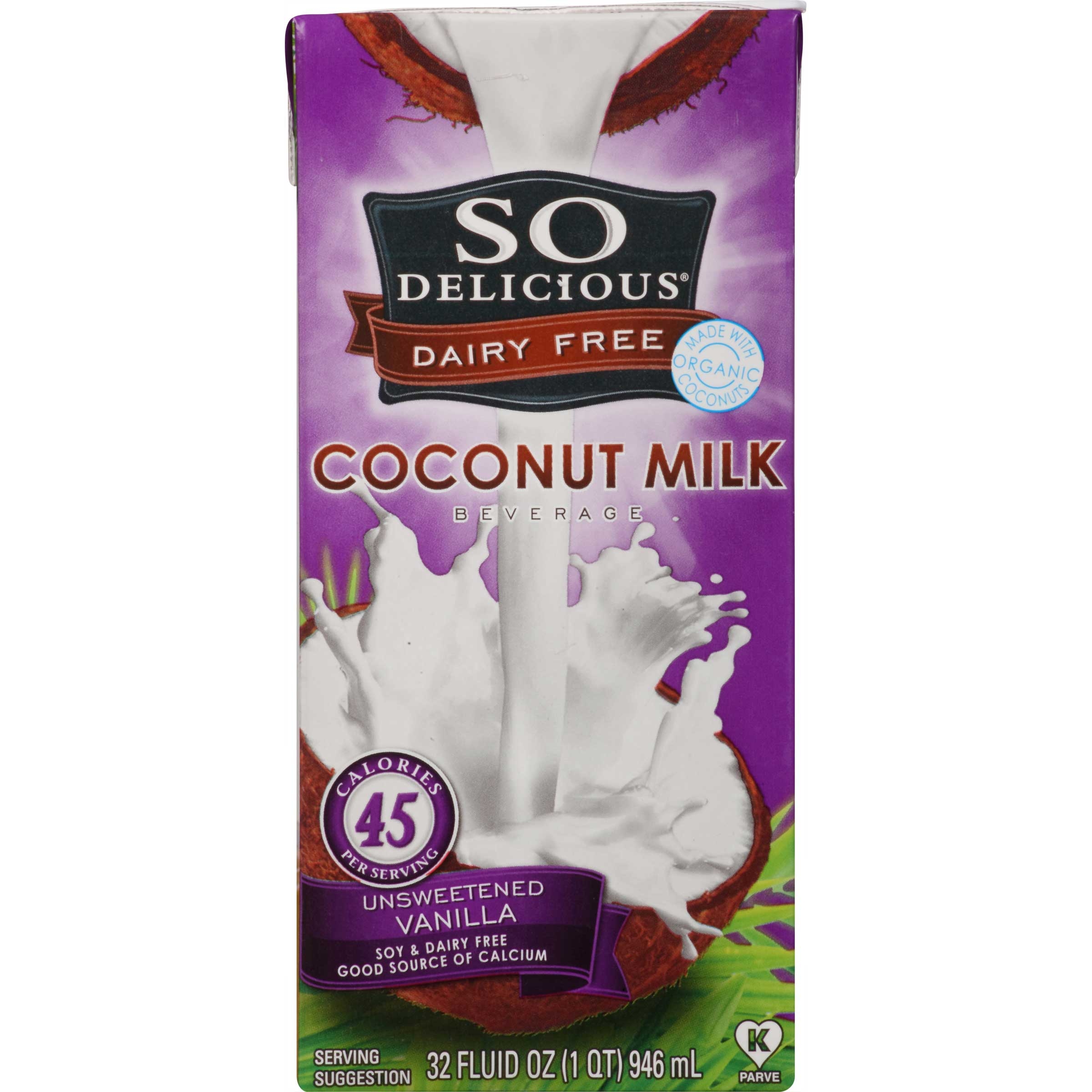 So Delicious Organic Unsweetened Vanilla Coconut Milk, 32 Fluid Ounce -- 12 per case