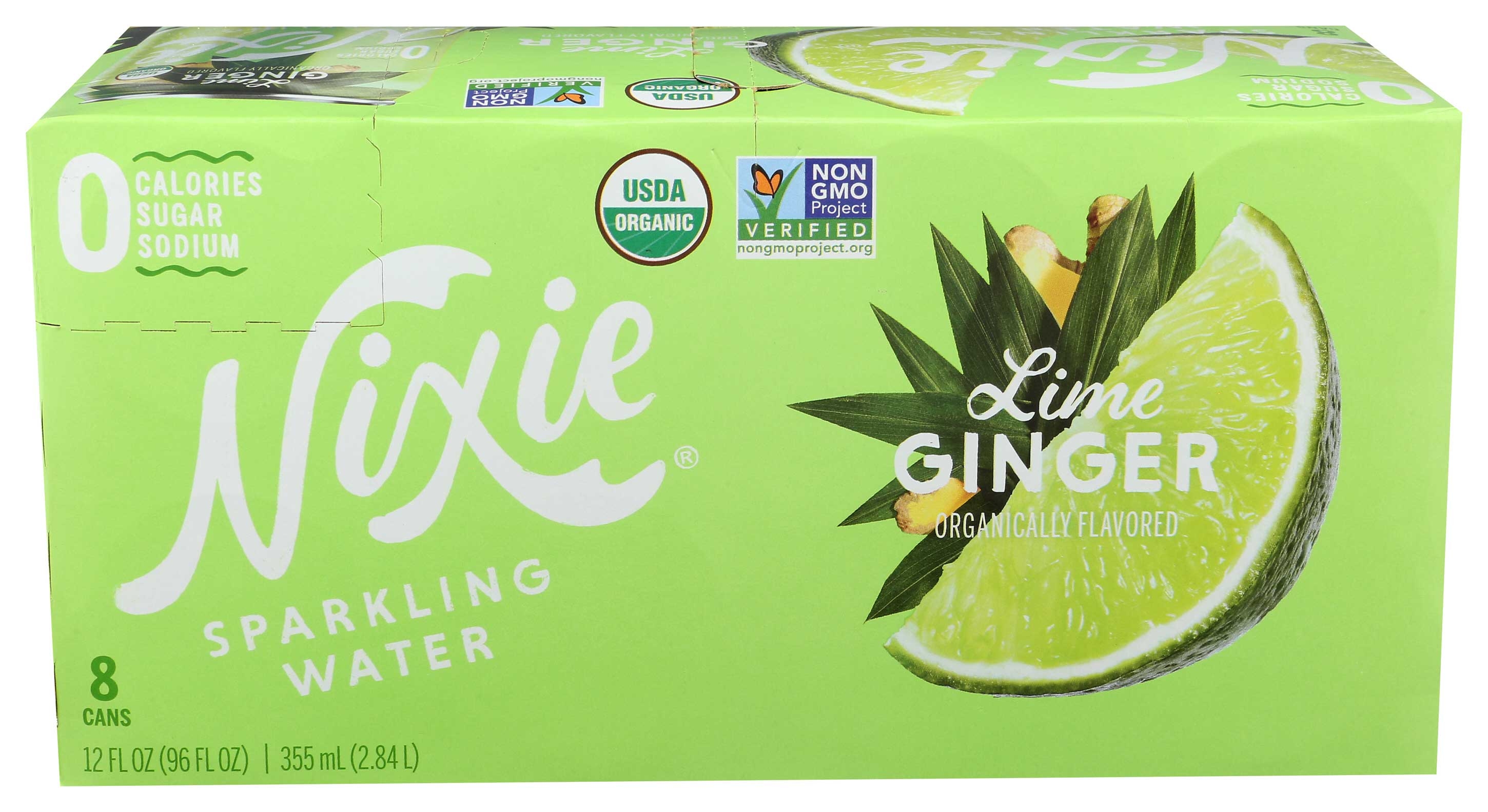 Nixie Organic Lime Ginger Sparkling Water, 12 Fluid Ounce - 8 count per pack -- 3 packs per case