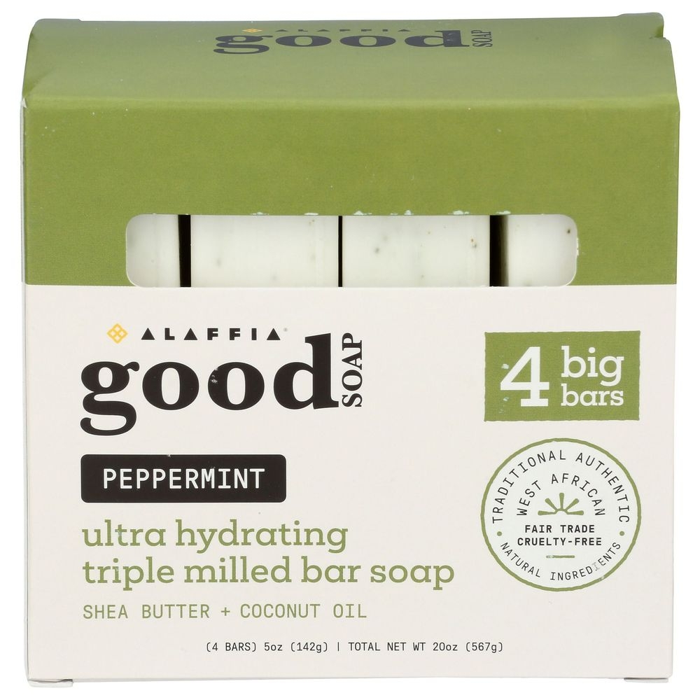 Alaffia Peppermint Good Bar Soap, 4 count
