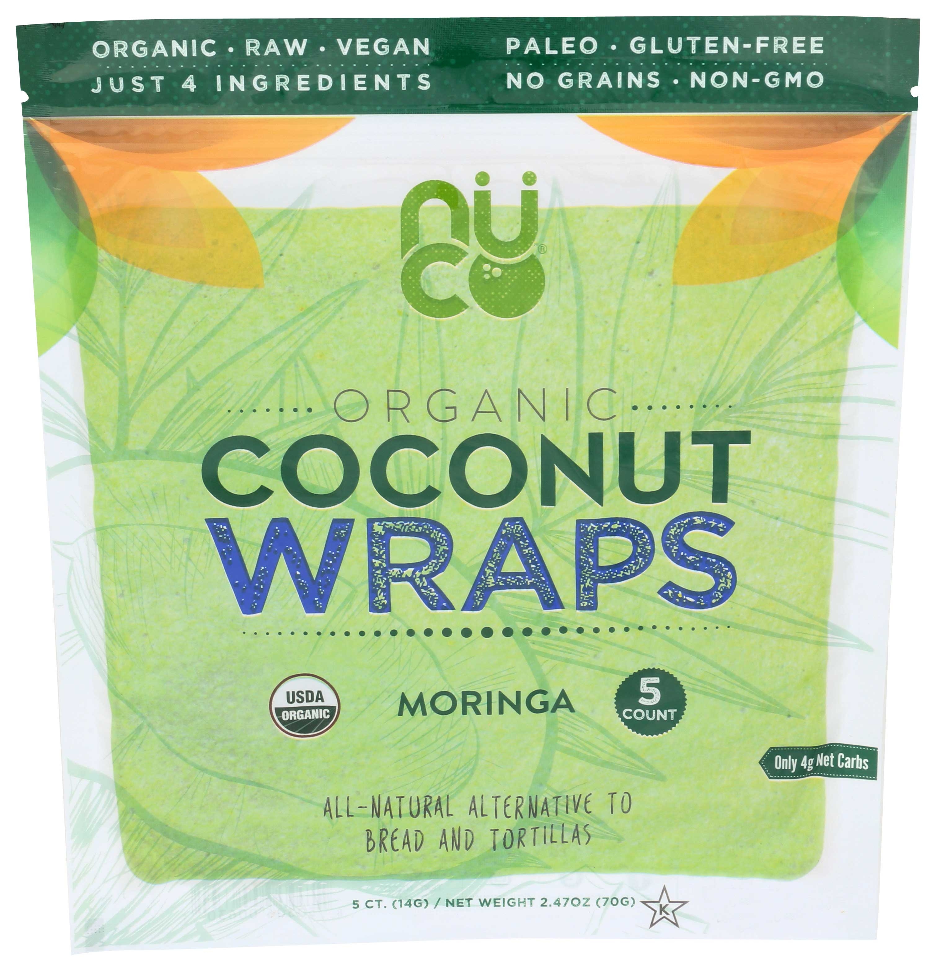 Nuco Organic Moringa Coconut Wraps, 2.47 Ounce -- 12 per case