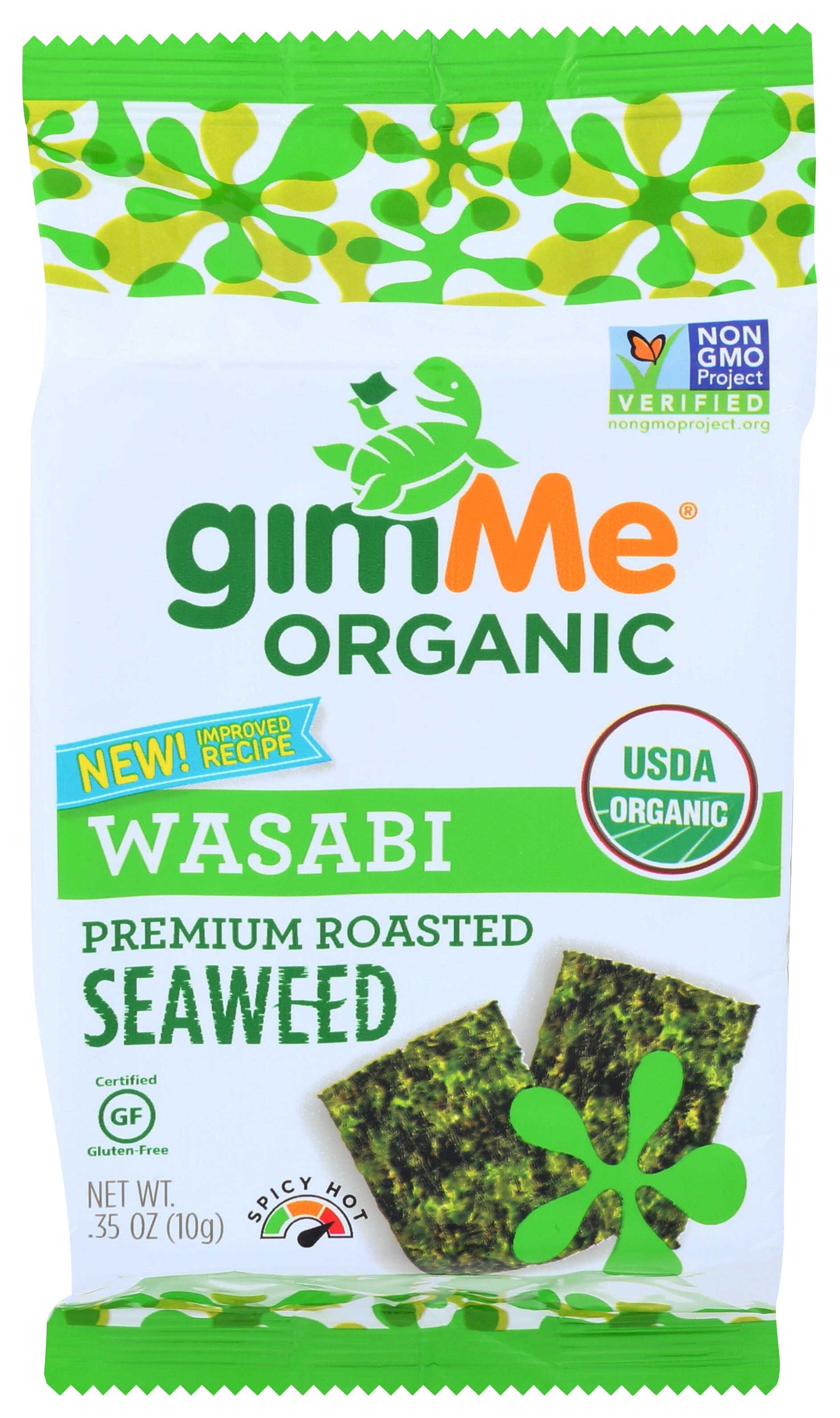 GimMe Organic Wasabi Roasted Seaweed Snacks, 0.35 Ounce -- 12 per case.