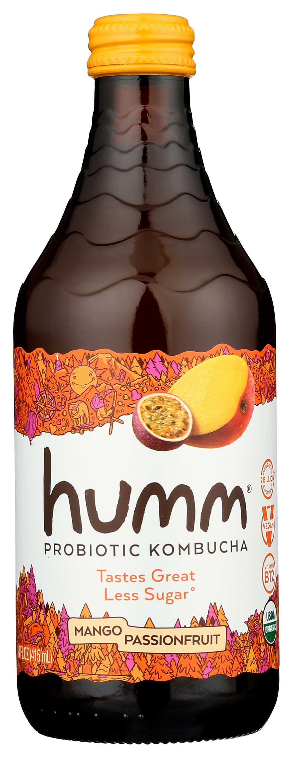 Humm Organic Mango Passionfruit Kombucha, 14 Fluid Ounce -- 12 per case.