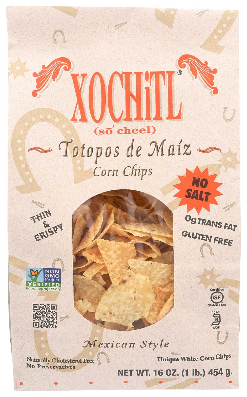 Xochitl No Salt Corn Tortilla Chips, 16 Ounce -- 9 per case.