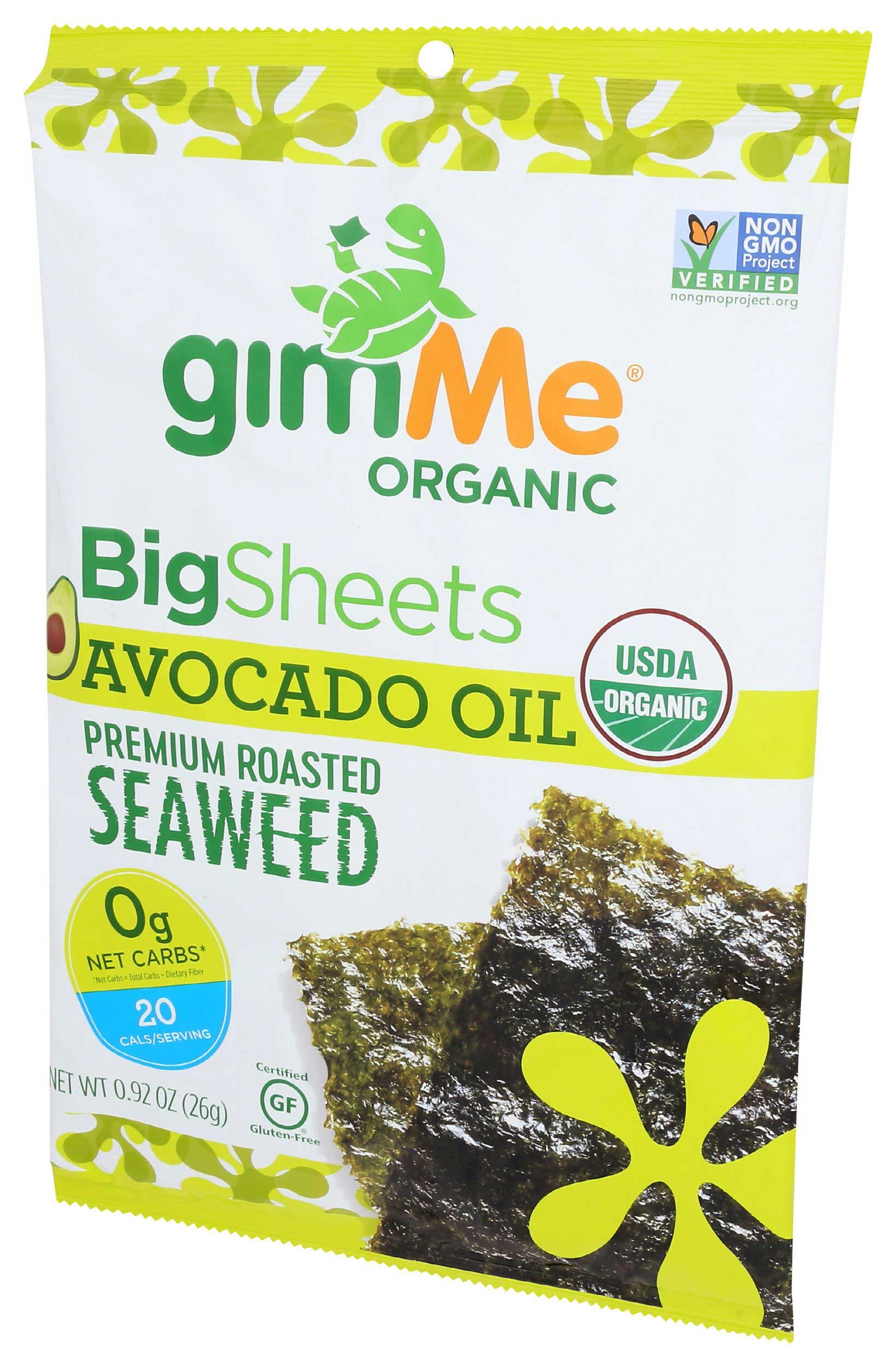 Gimme Organic Big Sheets Avocado Oil Premium Roasted Seaweed Snacks, 0.92 Ounce -- 10 per case