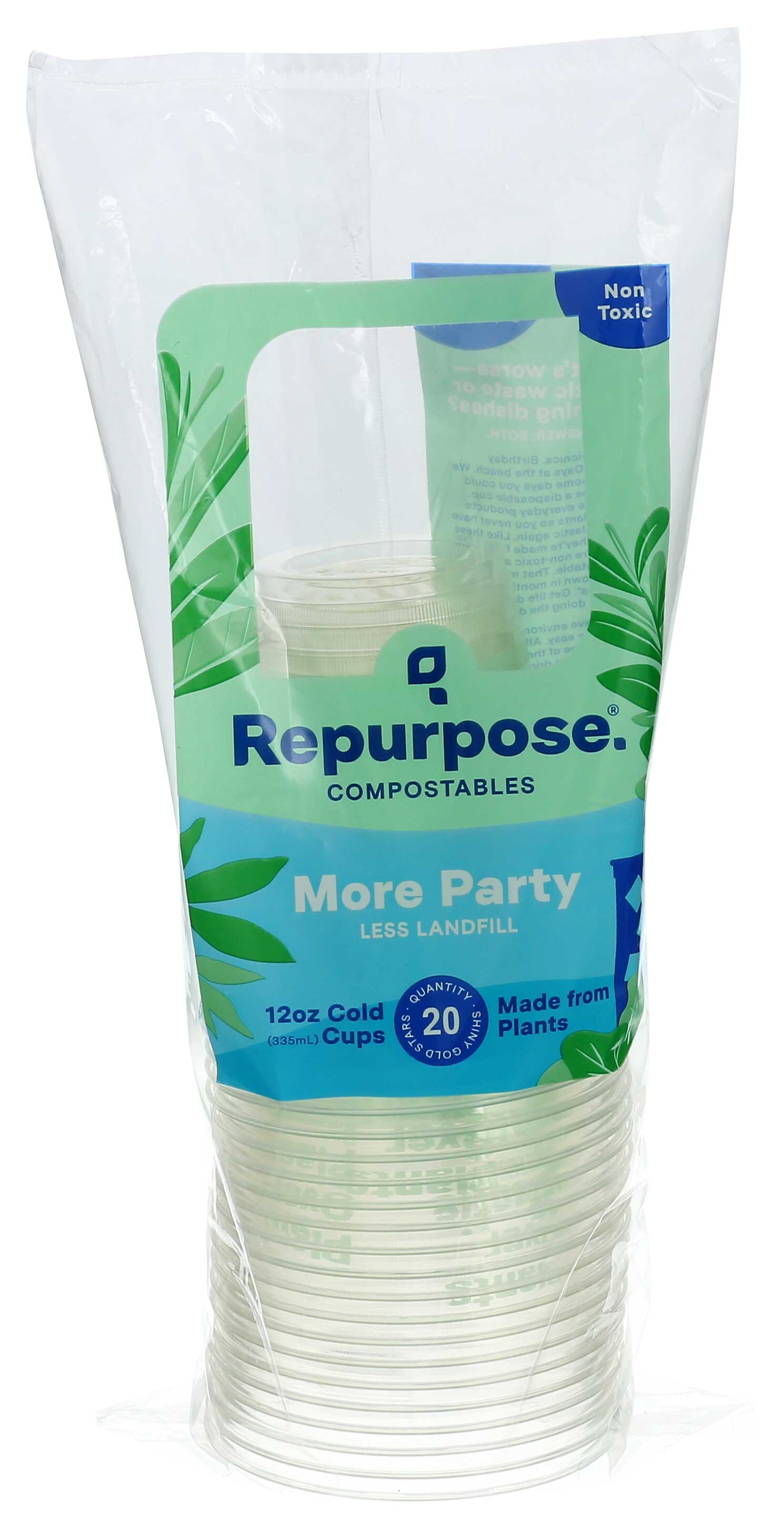 Repurpose Clear Compostable Cups, 12 Ounce - 20 per pack -- 12 packs per case.