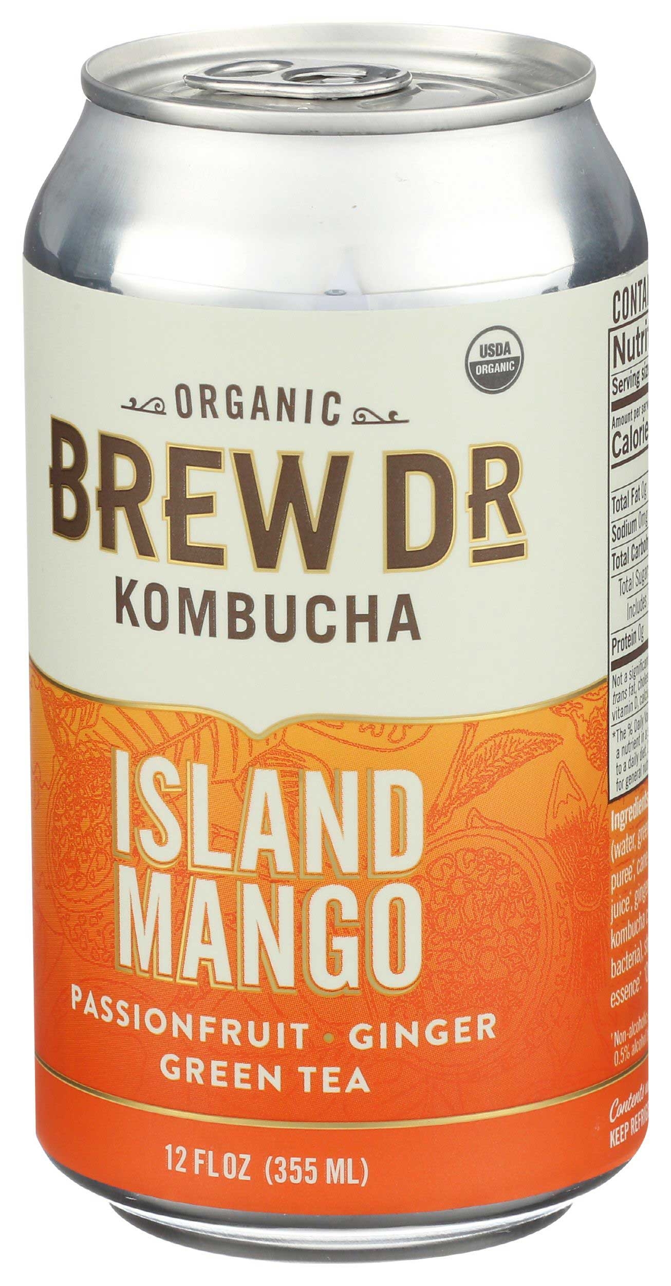 Brew Dr. Kombucha Organic Island Mango Kombucha, 12 Fluid Ounce - 4 per pack -- 6 packs per case