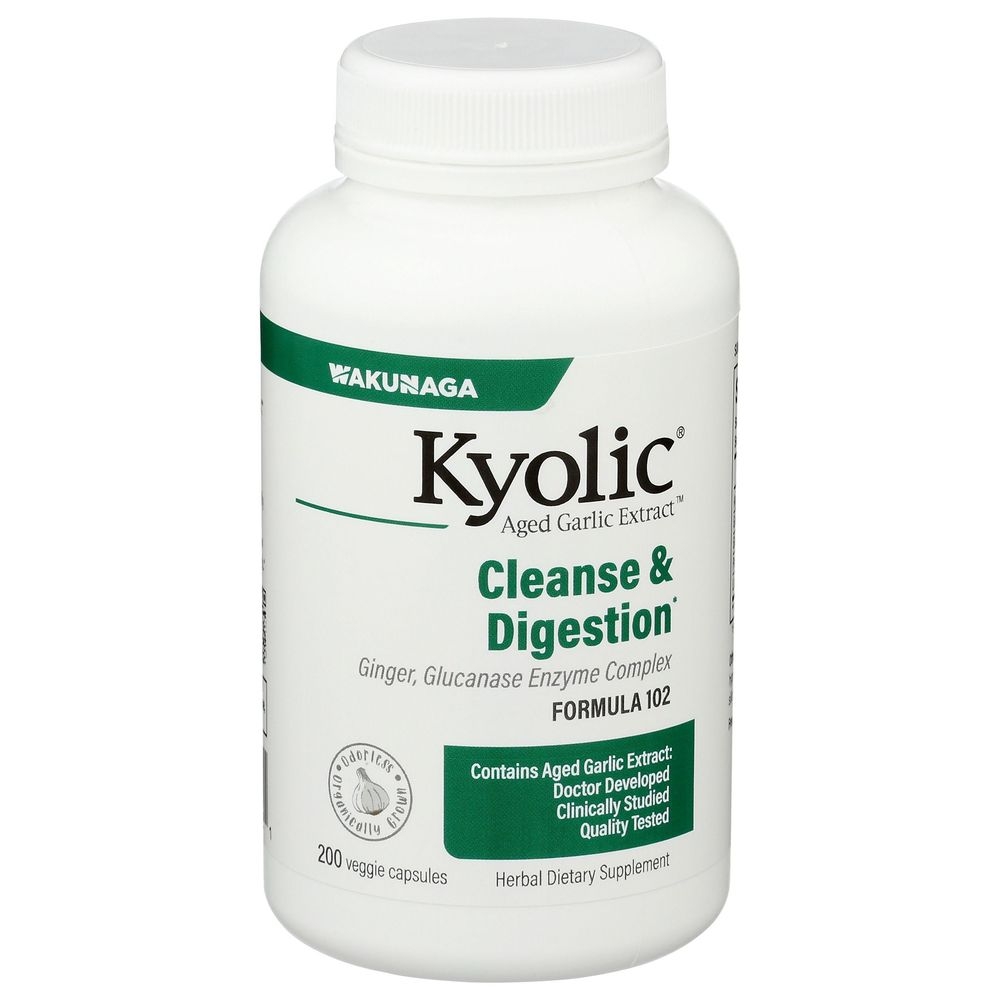 Kyolic Aged Garlic Extract Formula 102 Cleanse and Digestion Dietary Supplement Veggie Capsules, 200 count