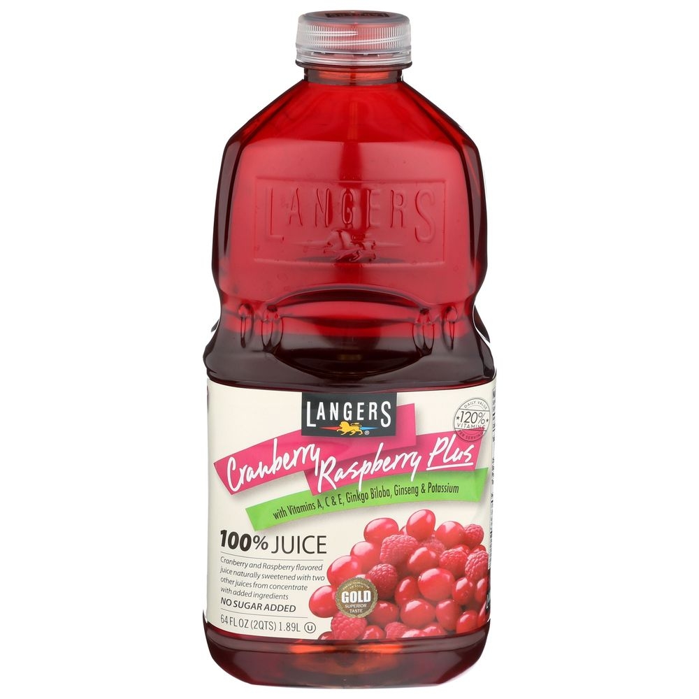 Langers 100 Percent Cranberry Raspberry Plus Juice, 64 Fluid Ounce -- 8 per case