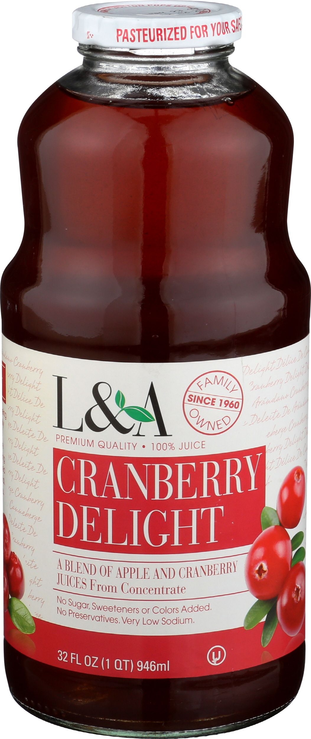 L and A Cranberry Delight Juice, 32 Fluid Ounce -- 6 per case