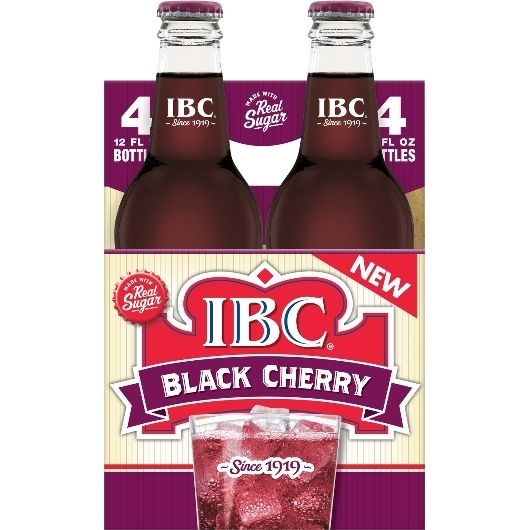 IBC Cane Sugar Black Cherry Soda, 4 count per pack -- 6 per case.