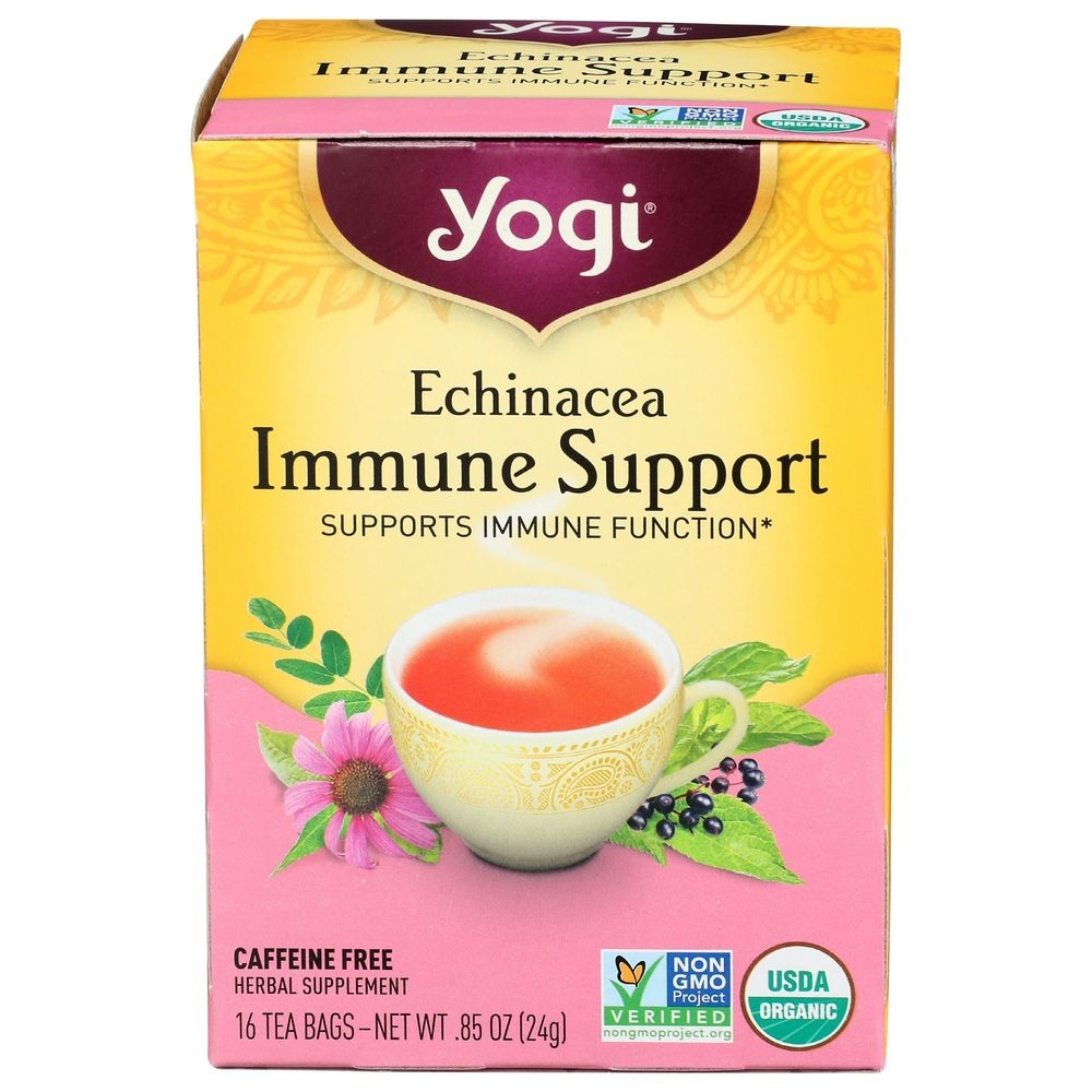 Yogi Organic Echinacea Immune Support Caffeine Free Herbal Supplement Tea, 16 tea bags -- 6 per case