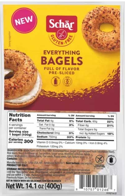 Schar Gluten Free Everything Bagel, 14.1 Ounce -- 4 per case