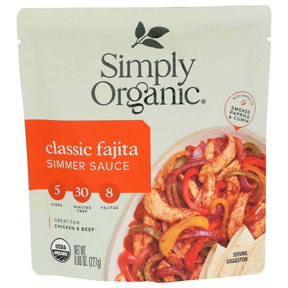 Simply Organic Classic Fajita Simmer Sauce, 8 Ounce -- 6 per case