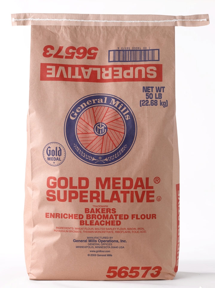 General Mills Bleached Bromated Enriched Malted Superlative Flour, 50 Pound.