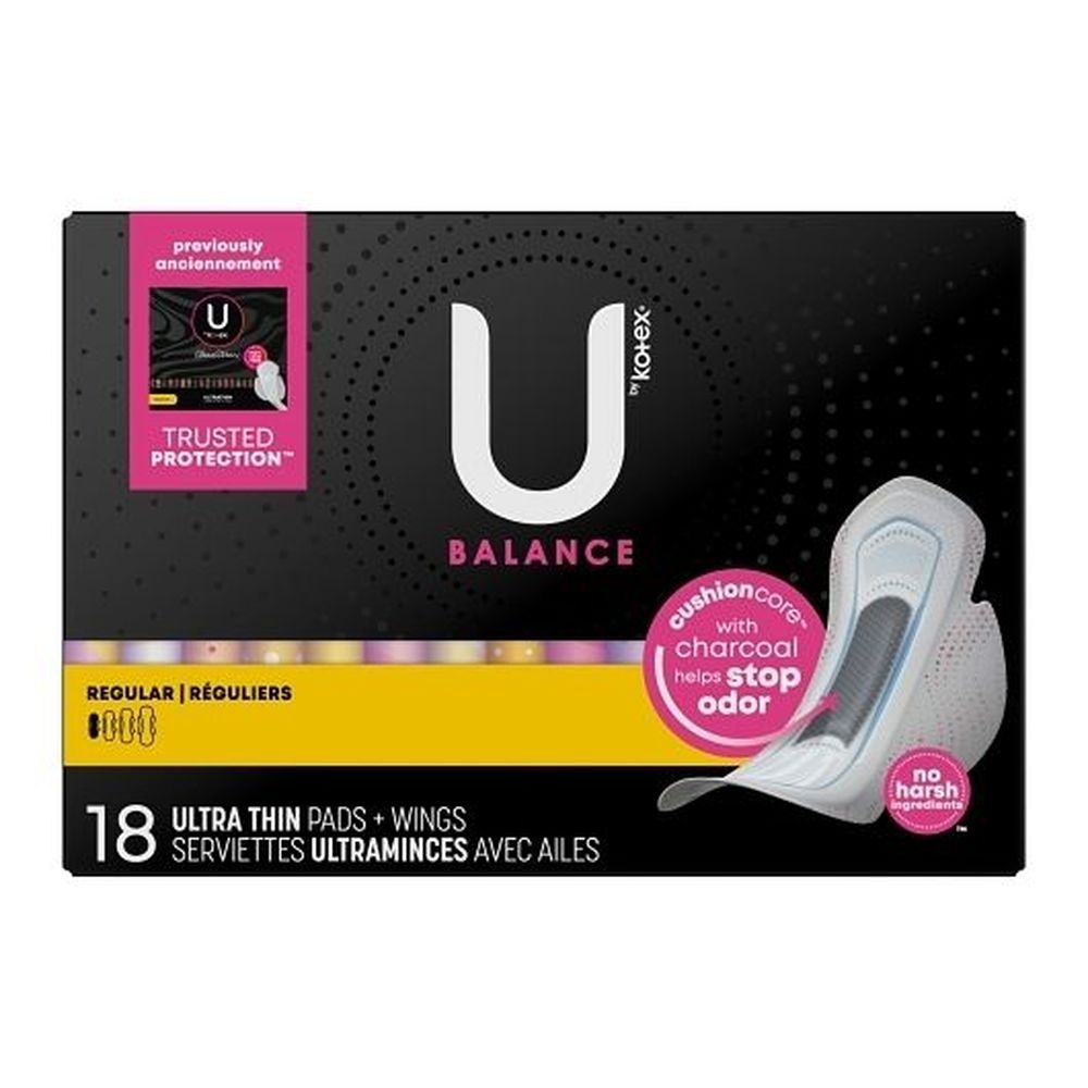 U By Kotex Balance Regular Overnight Pad, 18 count -- 6 per case