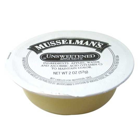 Musselmans Unsweetened Apple Sauce, 2 Ounce Cup -- 144 per case.