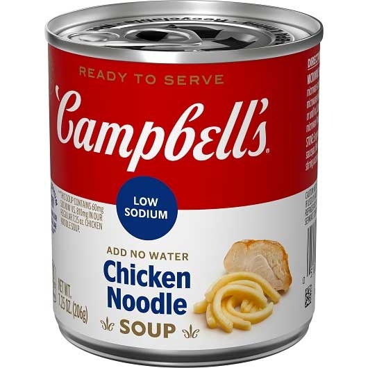 Campbells Ready To Serve Low Sodium Chicken Noodle Soup, 7.25 Ounce -- 24 per case.